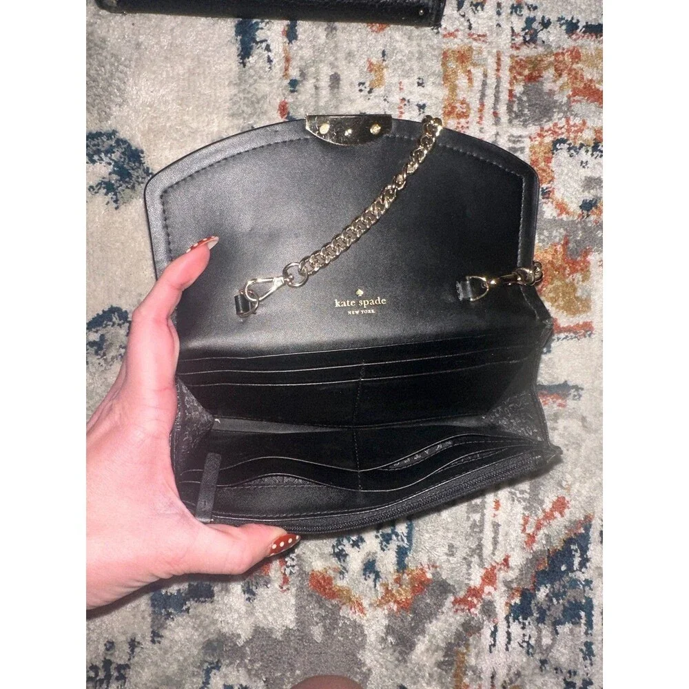 Kate Spade West Street Milou Black Leather Clutch Gold Studded Gold Design